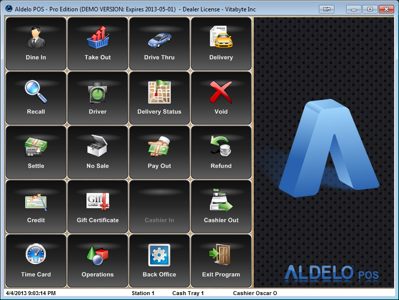 Aldelo bahrain POS Main Screen